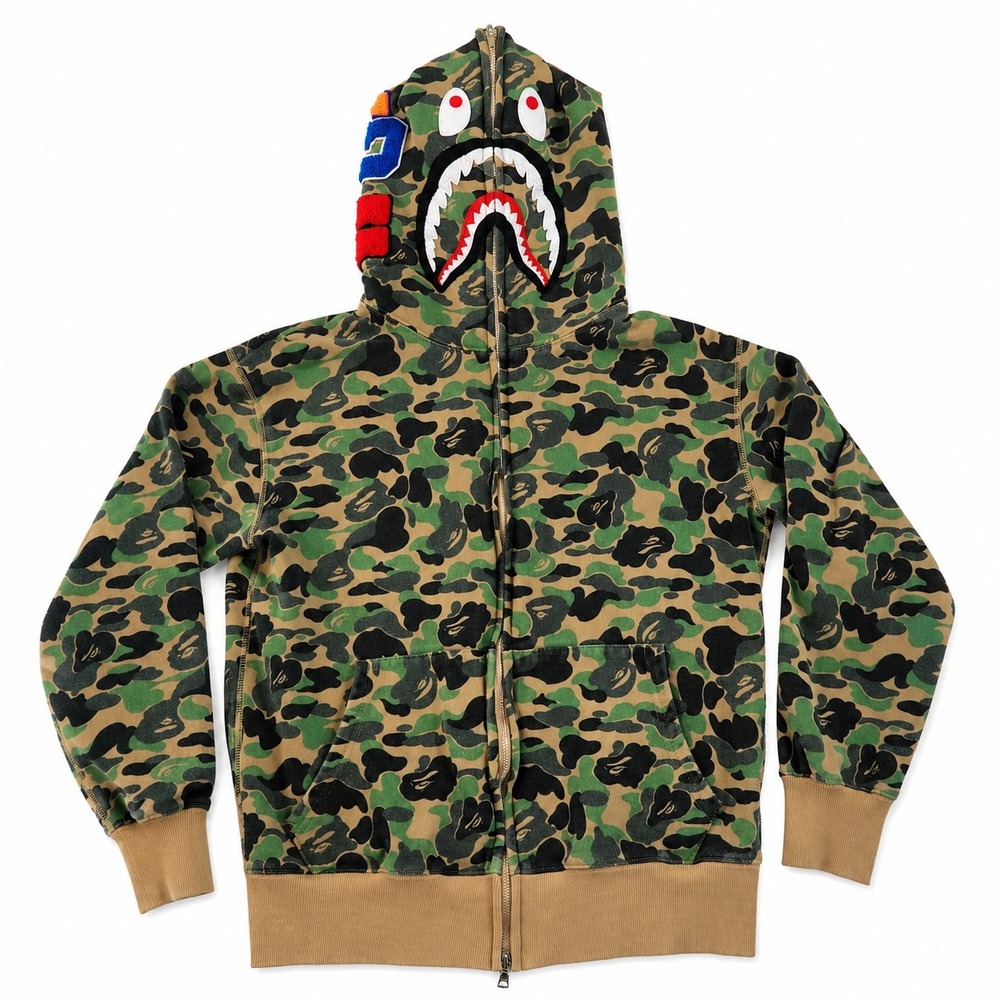 BAPE A Bathing Ape Shark Full Zip Hoodie Green ABC Camo 001ZPE301017X Mens L